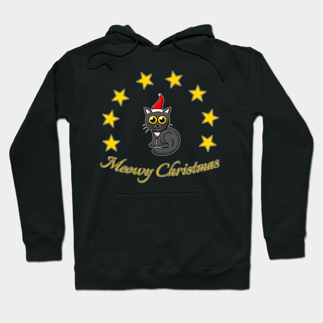 Meowy Christmas - Christmas with cat Hoodie by Modern Medieval Design